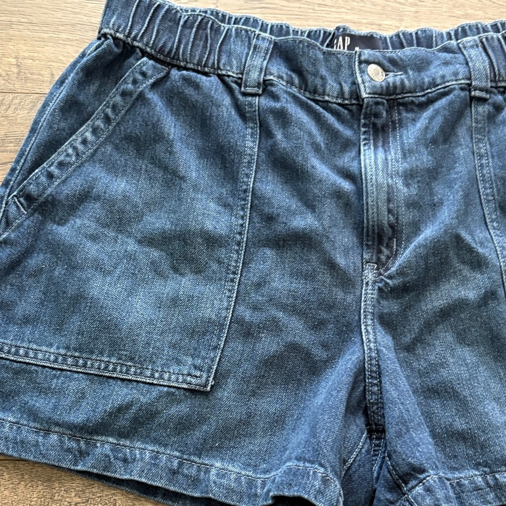 GAP High Waist Dark Blue Denim Elastic-Waist Shorts - Picture 2 of 6